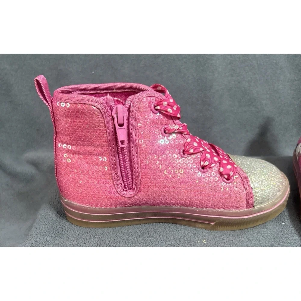 Disney Minnie Mouse High Top Light Up Size 9 Toddler  Zip Lace Up Sequin Pink